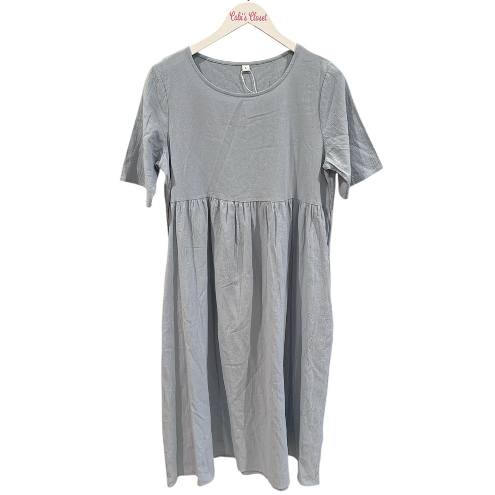 Womens Maxi Short Sleeve Dress, NWOT, Color-Light Blue, Size-L